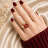 Royal Ruby Leaf Ring – Gold Plated Adjustable Ring