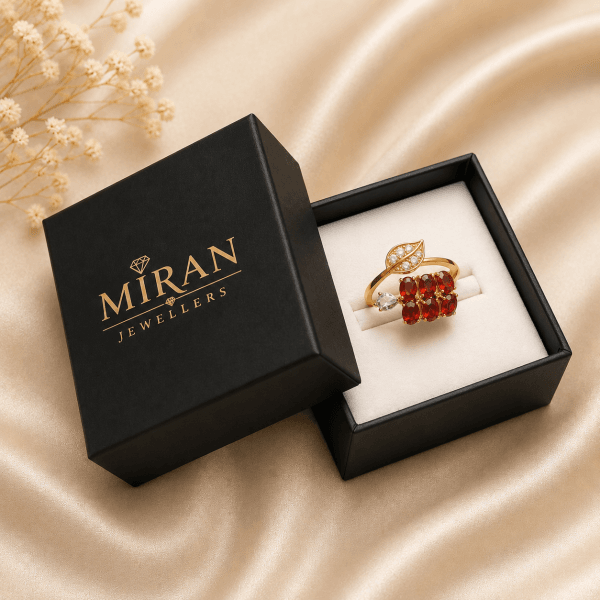 Royal Ruby Leaf Ring – Gold Plated Adjustable Ring