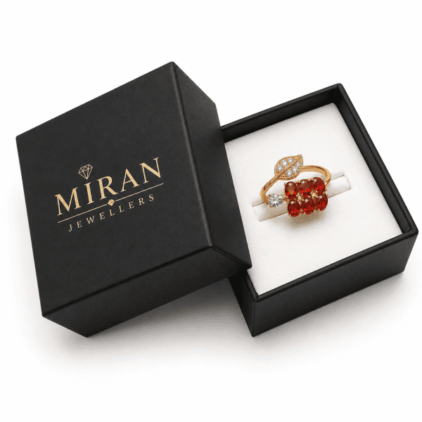 Royal Ruby Leaf Ring – Gold Plated Adjustable Ring