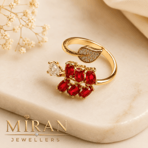 Royal Ruby Leaf Ring Gold Plated Adjustable Ring for Women