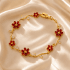 Ruby Floral Bracelet – Gold Plated Red Zircon Flower Bracelet