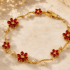 Ruby Floral Bracelet – Gold Plated Red Zircon Flower Bracelet