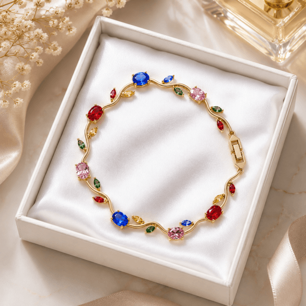 Tulip Bracelet – Gold Plated Multicolor Zircon Floral Bracelet