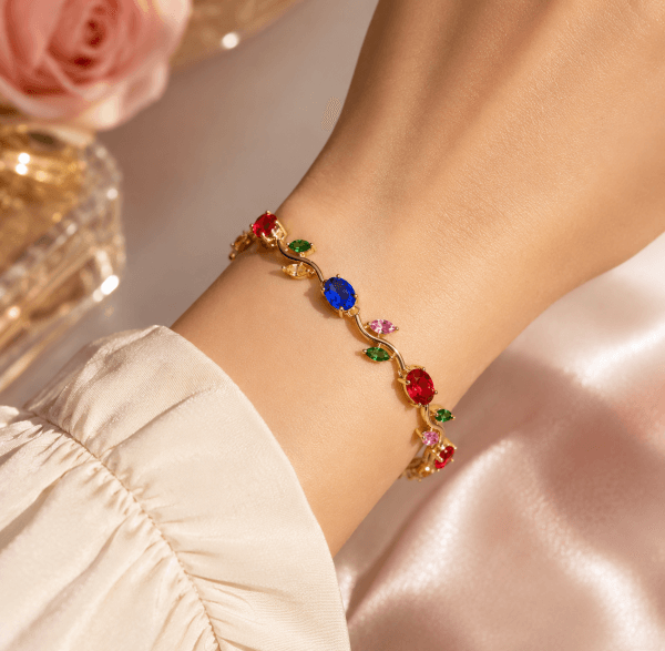 Tulip Bracelet – Gold Plated Multicolor Zircon Floral Bracelet
