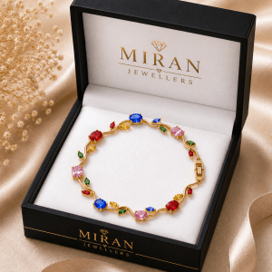 Tulip Bracelet Gold Plated Multicolor Zircon Floral Bracelet for Women