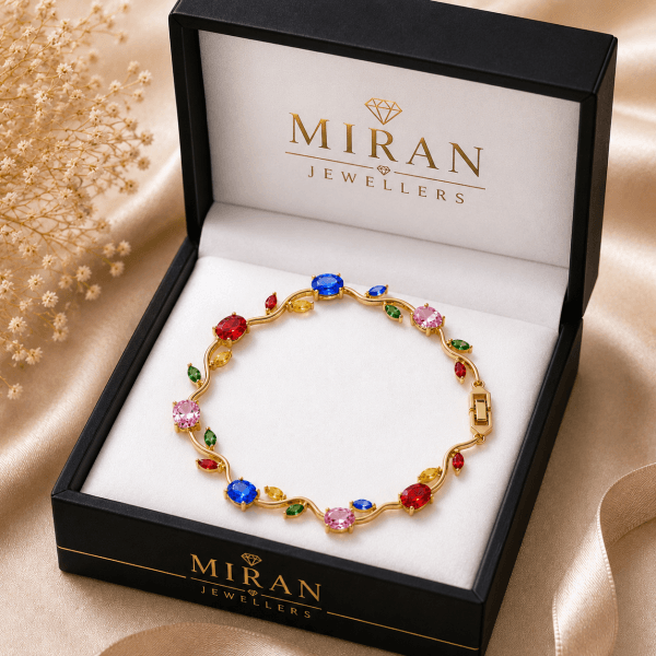 Tulip Bracelet Gold Plated Multicolor Zircon Floral Bracelet for Women