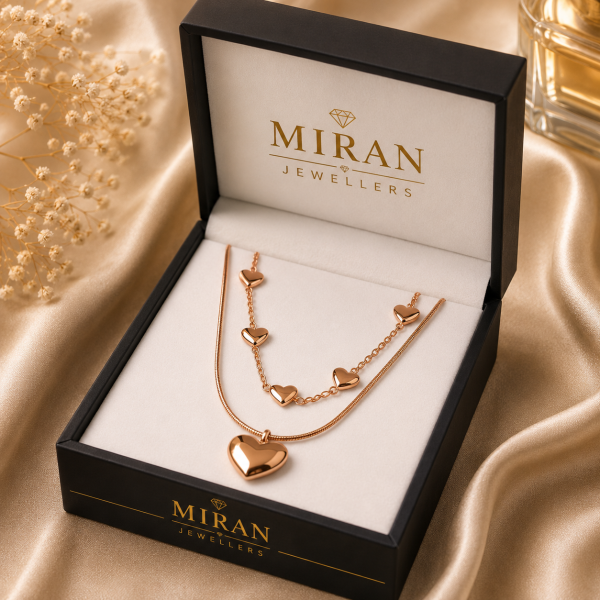 Heart Charm Necklace Set – Rose Gold Double Layer Necklace