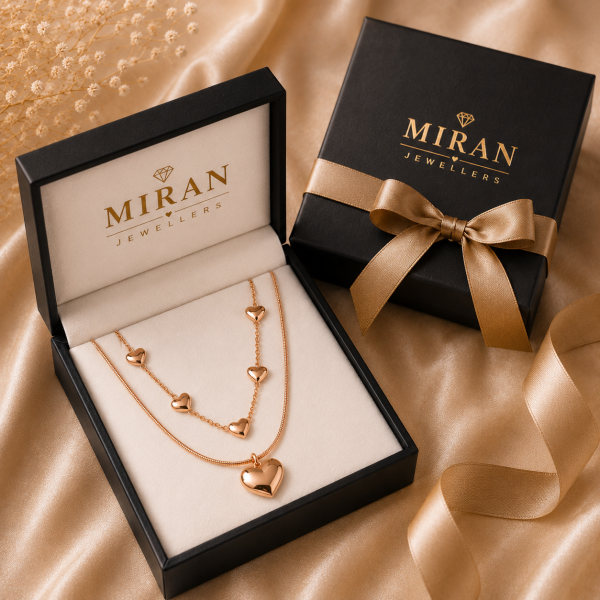 Heart Charm Necklace Set – Rose Gold Double Layer Necklace
