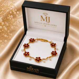 Ruby Floral Bracelet Gold Plated Red Zircon Flower Bracelet for Women