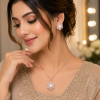 Luxury 1 Carat Jewelry Set for Women | Rose Gold Pearl Necklace & Earrings