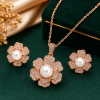 1 Carat Jewelry Set Rose Gold Pearl Necklace and Earrings