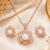 Luxury 1 Carat Jewelry Set for Women | Rose Gold Pearl Necklace & Earrings