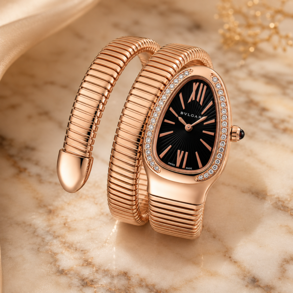 Luxury Rose Gold Snake Bracelet Watch for Women
