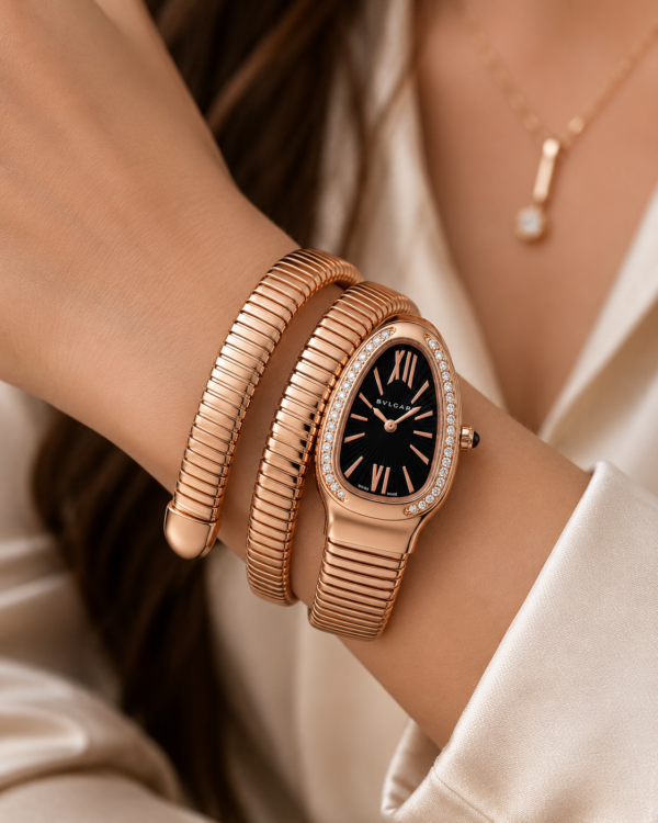 Luxury Rose Gold Snake Bracelet Watch for Women