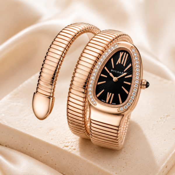 Luxury Rose Gold Snake Bracelet Watch for Women