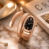 Luxury Rose Gold Snake Bracelet Watch for Women