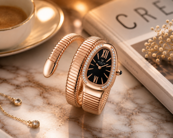 Luxury Rose Gold Snake Bracelet Watch for Women